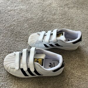 Adidas Kids White and Black Velcro Sneakers